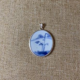 古瓷首饰 清代 青花瓷吊坠 老瓷片挂件 925银手工饰品 男女佩戴