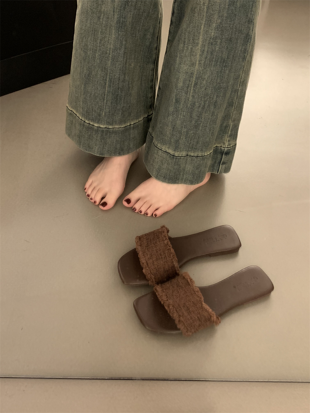 法式晚风流苏平底凉拖鞋
