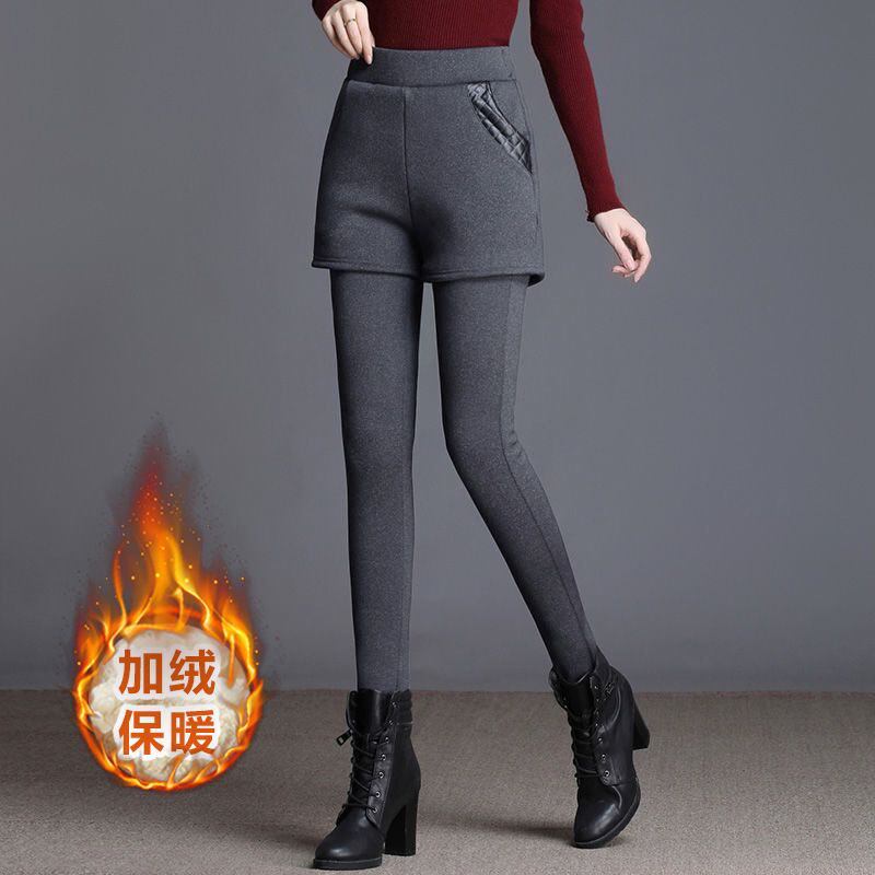 假两件打底裤女秋冬季外穿裙裤一体加绒加厚保暖小脚裤包臀紧身裤