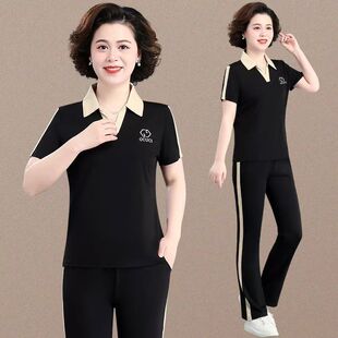 中年妈妈夏装洋气运动服套装2026新款中老年女夏季短袖T恤上衣服