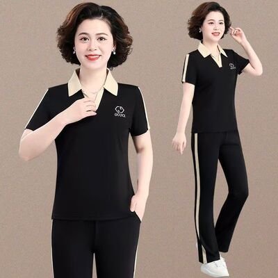 中年妈妈夏装洋气运动服套装短袖