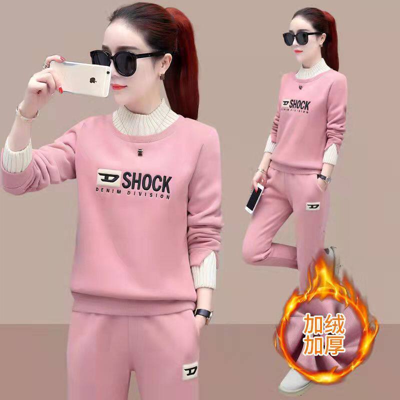 2026年运动套装女士秋冬季宽松卫衣妈妈装休闲时尚加绒加厚两件套