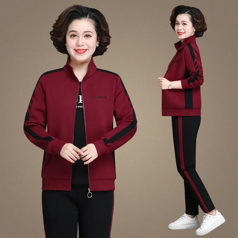 秋季休闲运动套装女春秋新款时尚中年妈妈潮洋气薄款跑步服两件套