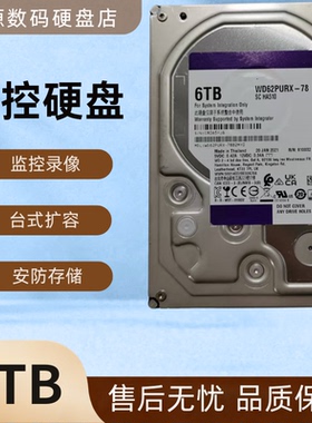 6T紫盘WD62PURX-78 监控录像机专用6TB机械硬盘 3.5寸 SATA接口