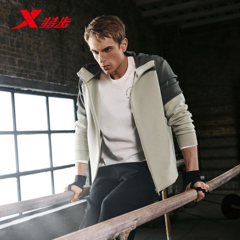 特步针织连帽上衣男2025秋