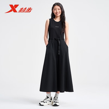 特步连衣裙女2025夏季新款运动休闲黑色潮流时尚裙子975228810495