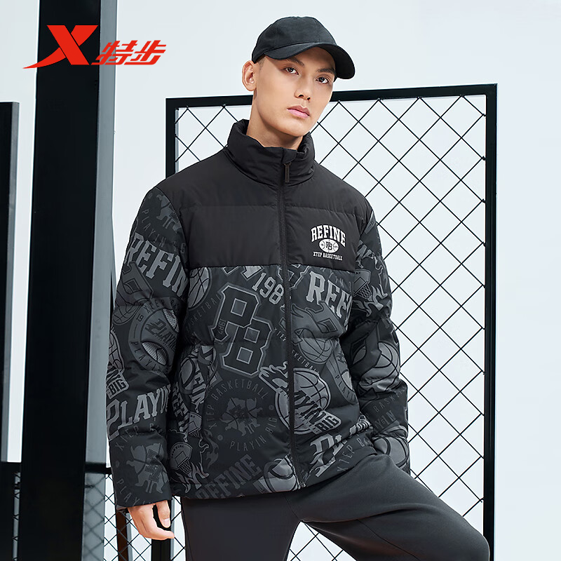 立领时尚潮流满印拼色外套