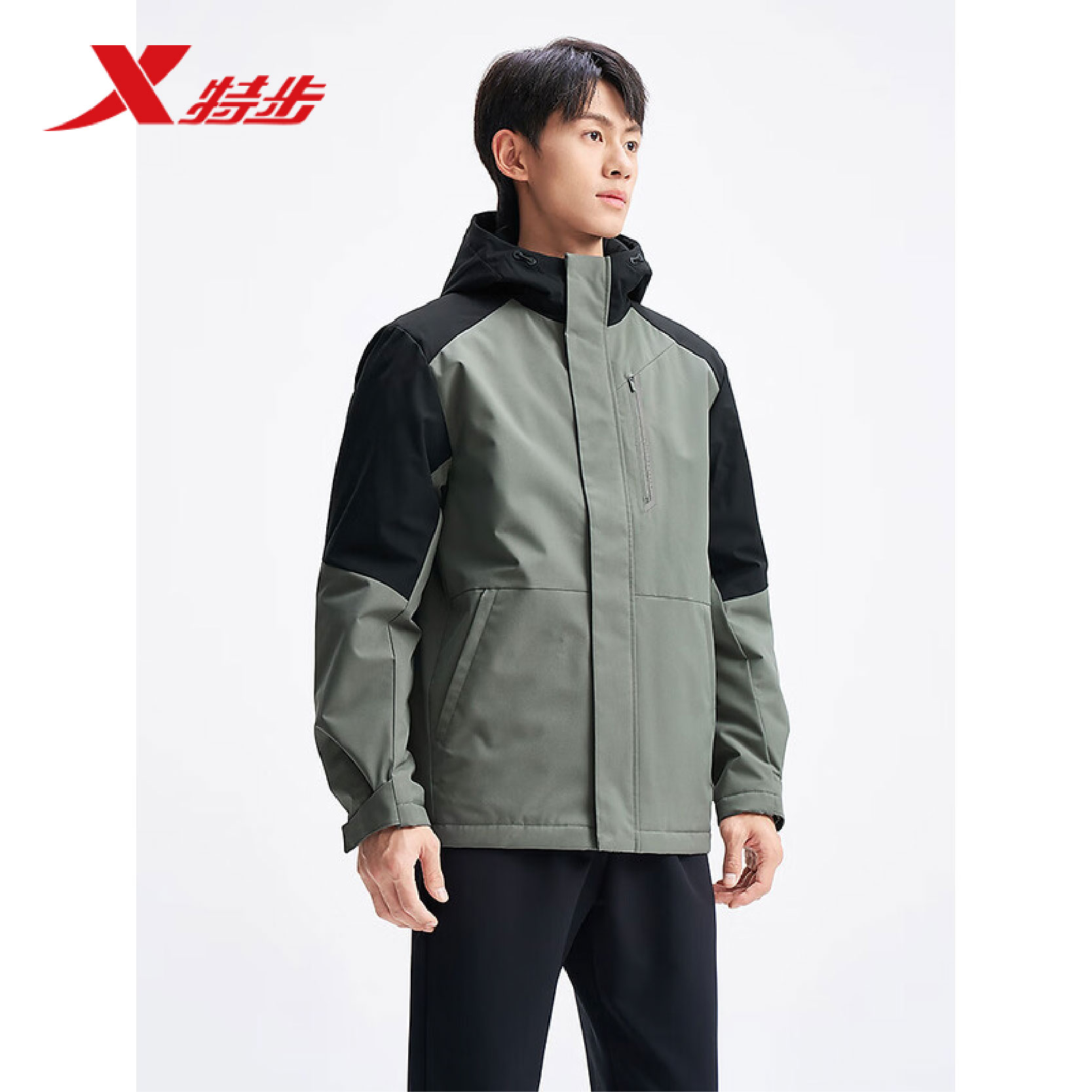 特步运动薄棉服男2025冬季新款防风保暖连帽棉衣外套975429170004