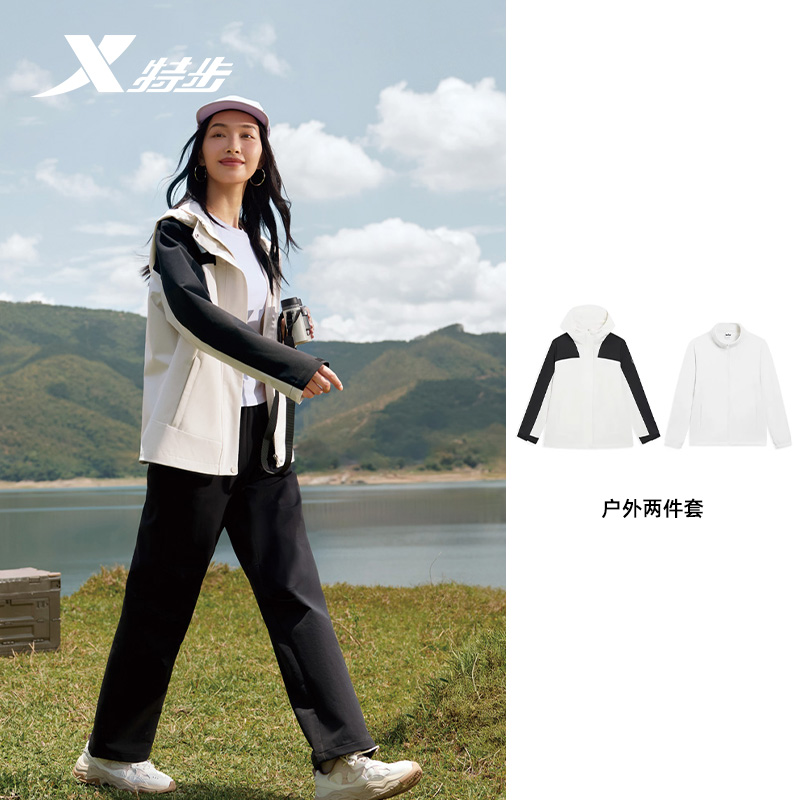 特步女梭织保暖外套2025冬季新款