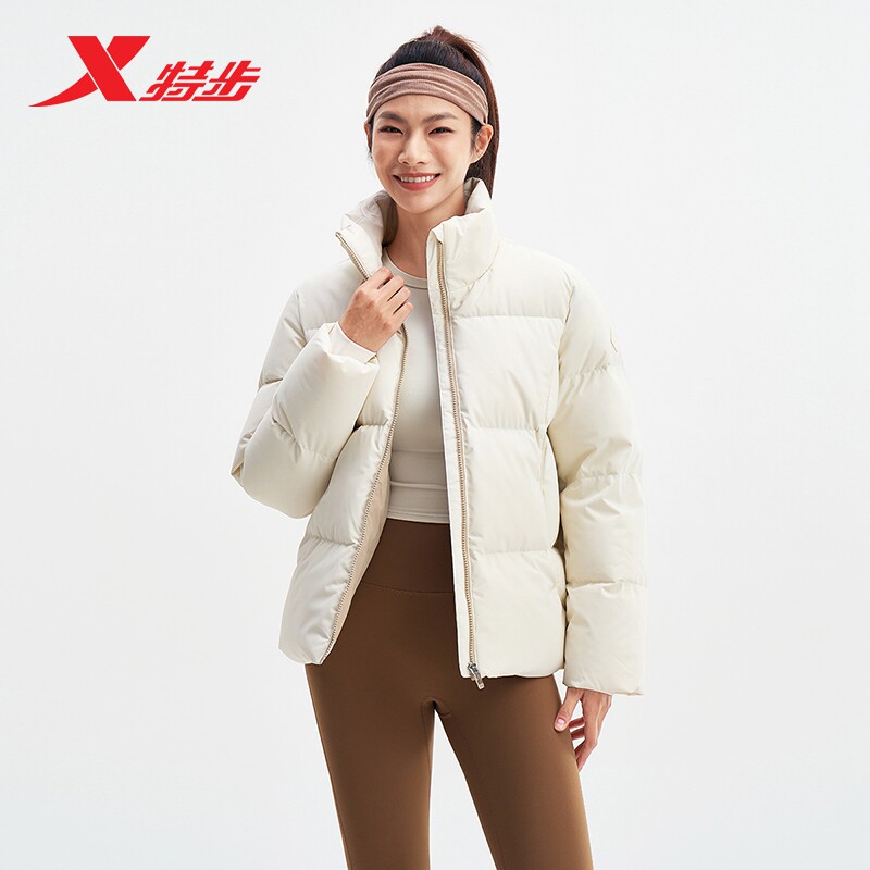 特步羽绒服女士2025年冬季新款宽松上衣加绒保暖外套975428190033