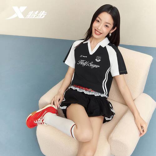 特步美式短袖POLO衫女2026夏季