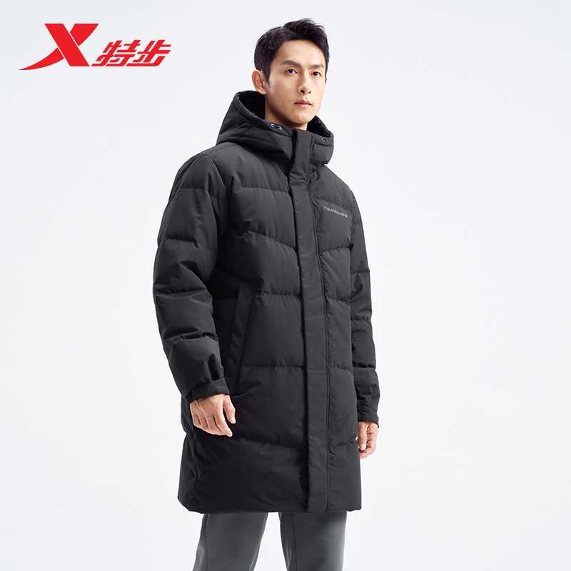 特步羽绒服男2024冬季新款连帽中长款经典休闲羽绒服976429640189