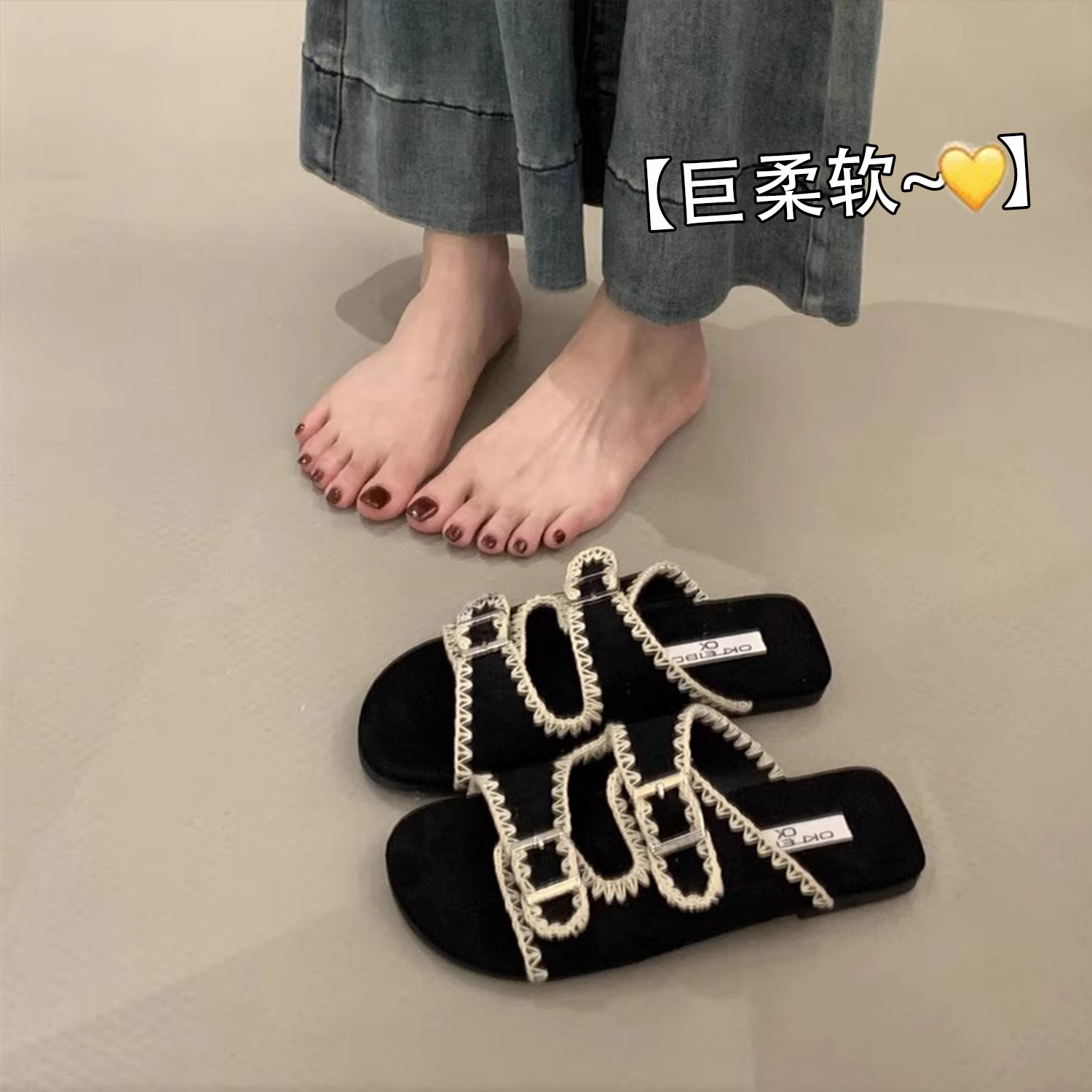 韩国明星同款平底勃肯凉拖鞋女2026夏季新款可外穿防滑时尚皮带扣