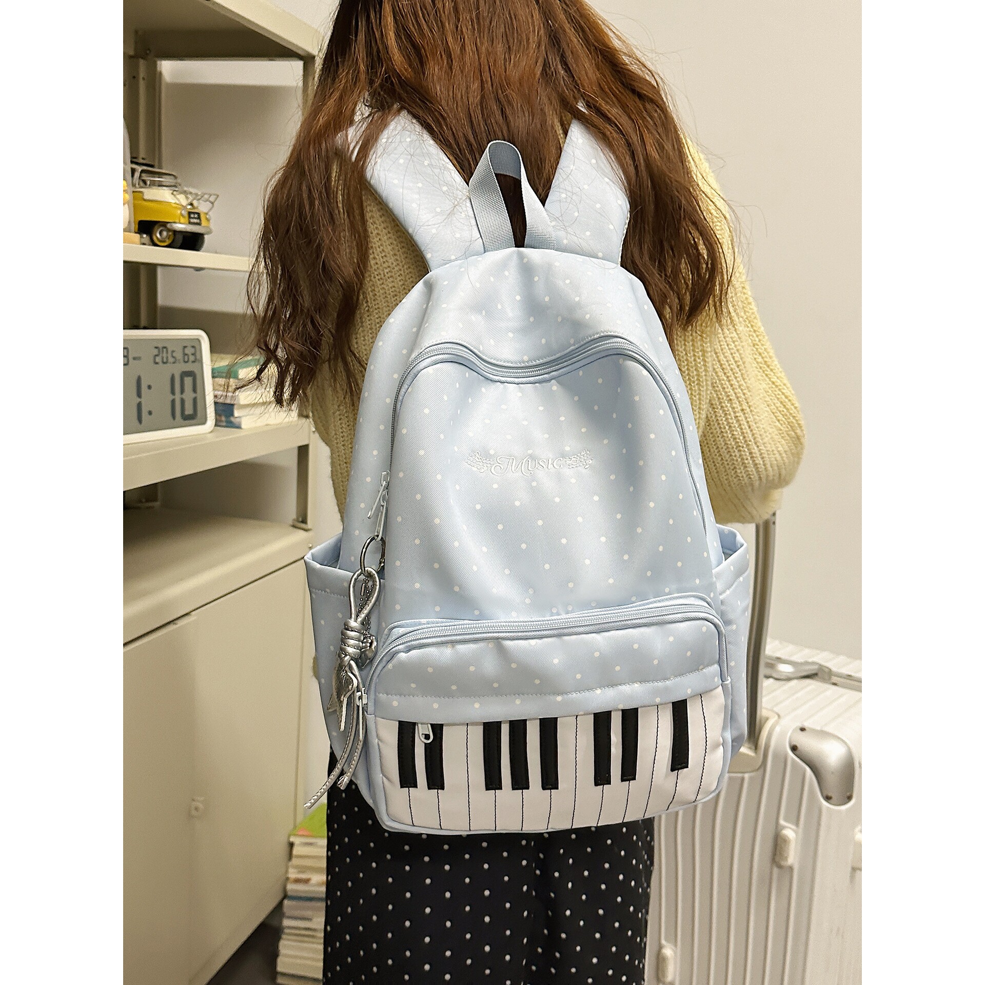 韩国明星同款波点钢琴高颜值书包女学生韩系学院风旅行背包初高中