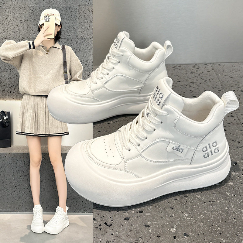 韩国明星同款高帮透气小白鞋女2026春秋新款厚底休闲真皮大头超火