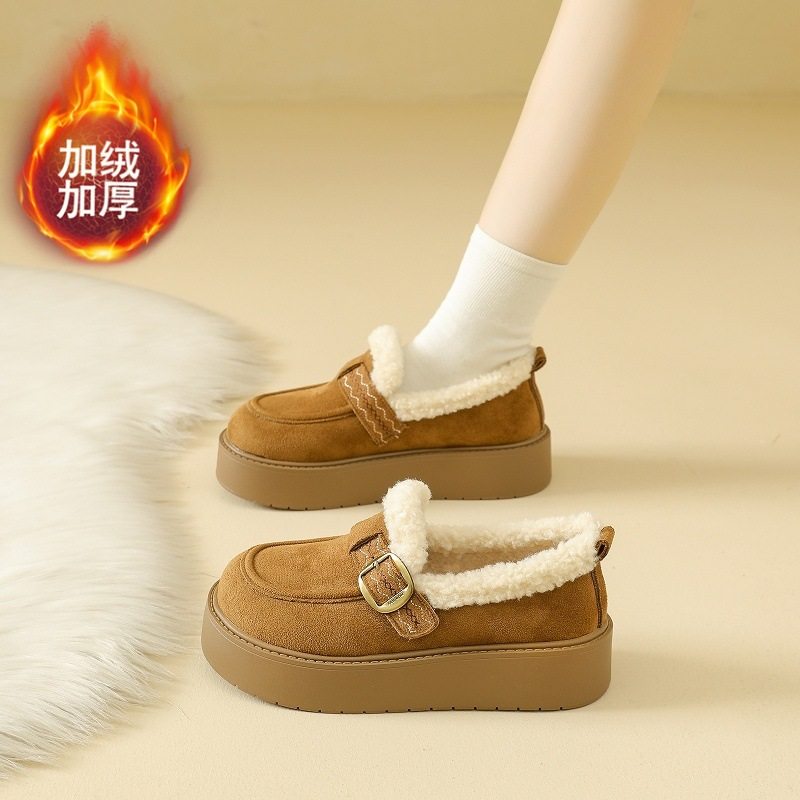 香港潮牌秋冬新款皮带扣加绒保暖博肯鞋2025新款豆豆鞋一脚蹬羊羔,女鞋,时尚雪地靴,淘宝优惠券,粉丝福利购,淘宝优惠卷