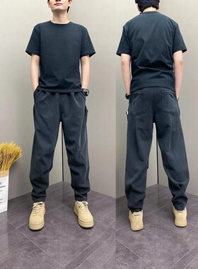 韩国明星同款秋季爆款韩版休闲裤青年男士百搭松紧腰哈伦裤帅气掐