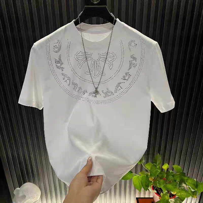 韩国明星同款夏季新款设计短袖圆领烫钻复古半袖修身美式ins百搭