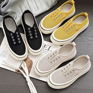 香港潮牌编织网鞋女2025年夏季薄款镂空透气一脚蹬厚底增高百搭休