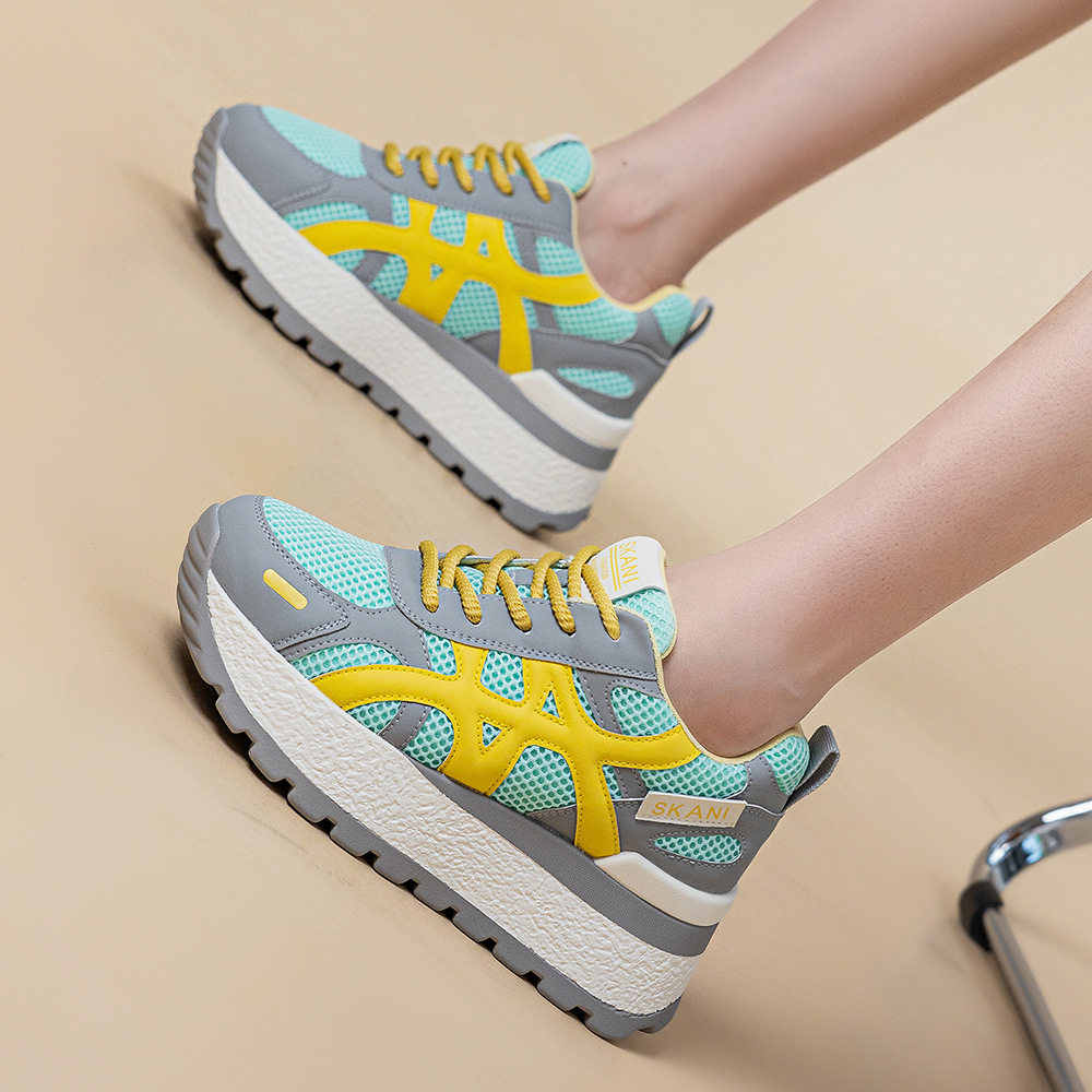 香港潮牌2025秋季新款内增高厚底休闲老爹鞋系带坡跟小单鞋增高学,女鞋,网面鞋,淘宝优惠券,粉丝福利购,淘宝优惠卷