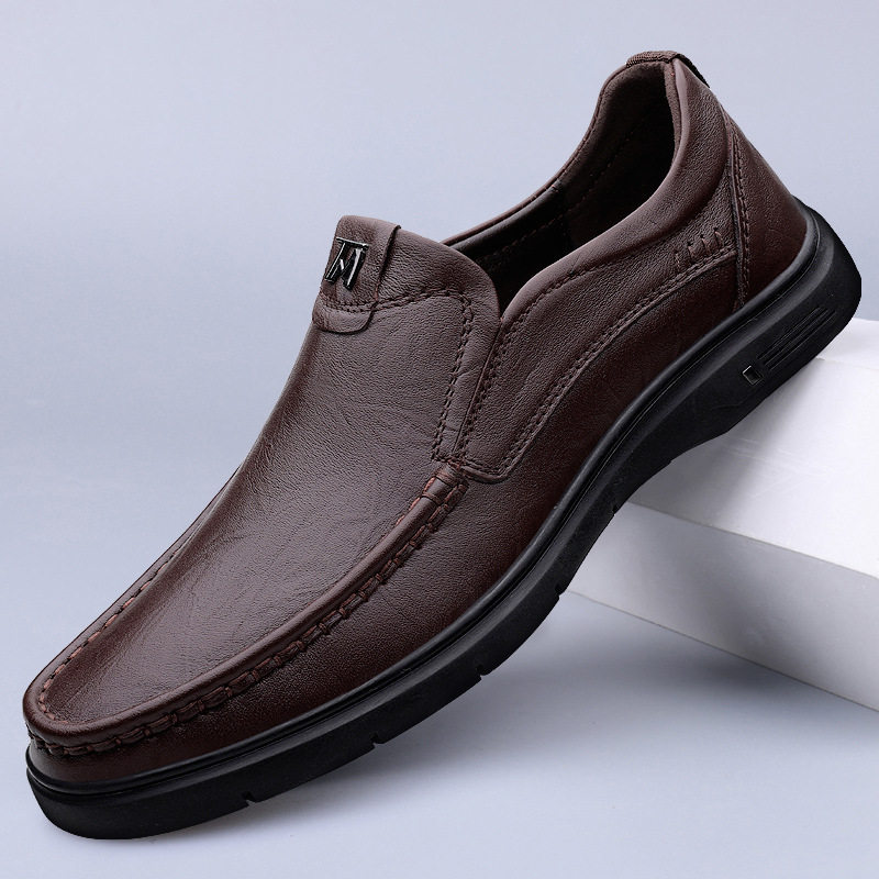 康奈官方正品牛皮男士休闲皮鞋透气舒适简约套脚青年皮鞋男乐福鞋