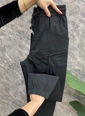 韩国明星同款网红时尚纯色夏潮流工装哈伦裤弹力速干薄款时尚百搭