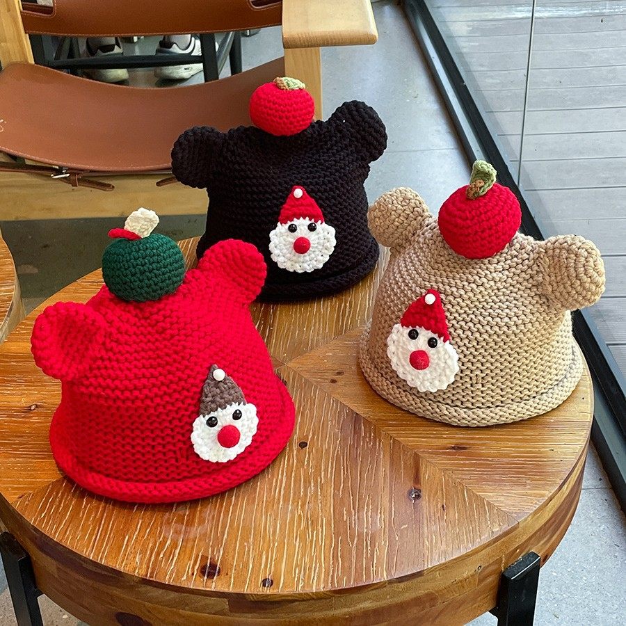 香港潮牌 25年秋冬新款可爱熊耳朵苹果圣诞老人红色毛线帽保暖学,服饰配件/皮带/帽子/围巾,DIY编织材料包,淘宝优惠券,粉丝福利购,淘宝优惠卷