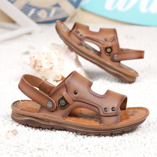 康奈官方正品凉鞋男夏2025新款外穿透气皮凉鞋真皮拖鞋子牛筋底沙