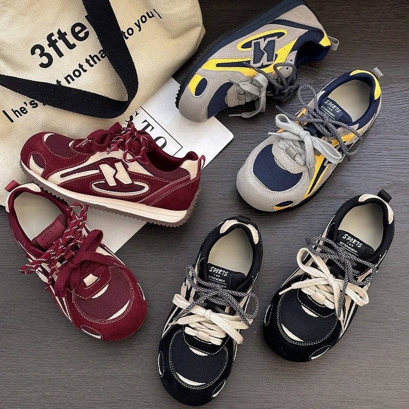 香港潮牌炫酷运动鞋女2025秋季新款真皮网布透气阿甘鞋拼色百搭休,女鞋,德训鞋,淘宝优惠券,粉丝福利购,淘宝优惠卷