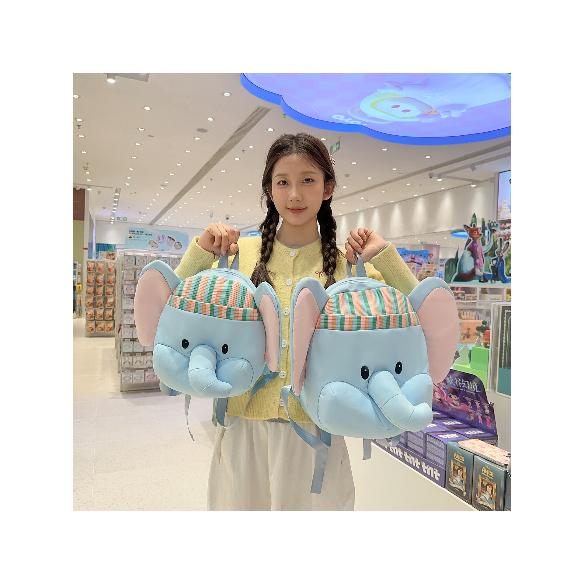 韩国明星同款奶糯治愈风奶蓝卡通大象书包学生党少女韩系软萌风出