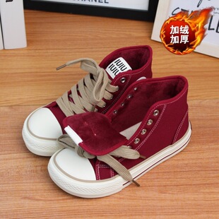 韩国潮鞋2025冬季新款加绒帆布鞋女款板鞋百搭保暖棉鞋芒果头爆款