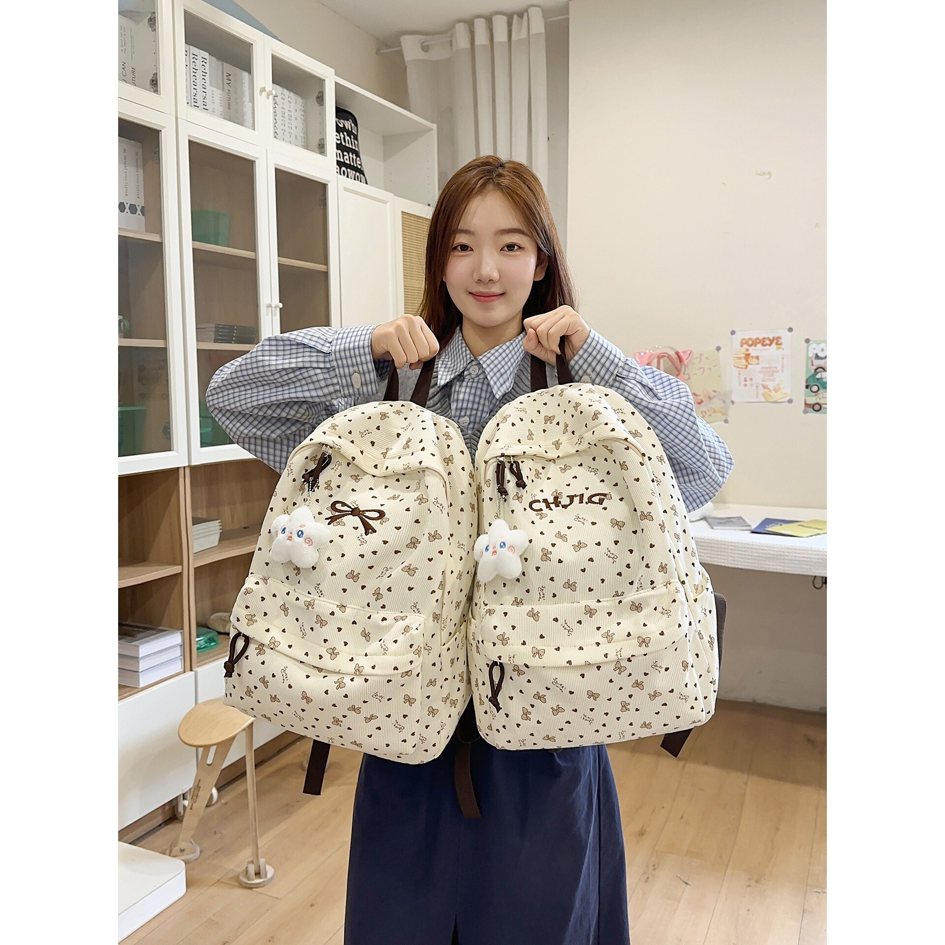 韩国明星同款韩版ins学院风刺绣碎花书包百搭甜美双肩大容校园学