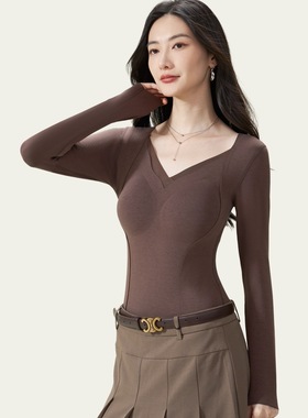 新款时尚百搭显瘦保暖内衣女带胸垫一体式内搭外穿打底上衣8893