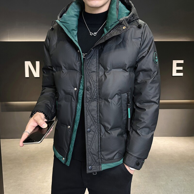店主风2025冬季新款羽绒服男短款连帽拼色羽绒外套D69-P175,男装羽绒服,电商D238