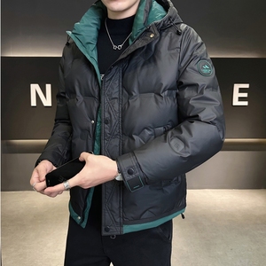 店主风2025冬季新款羽绒服男短款连帽拼色羽绒外套D69-P175图片