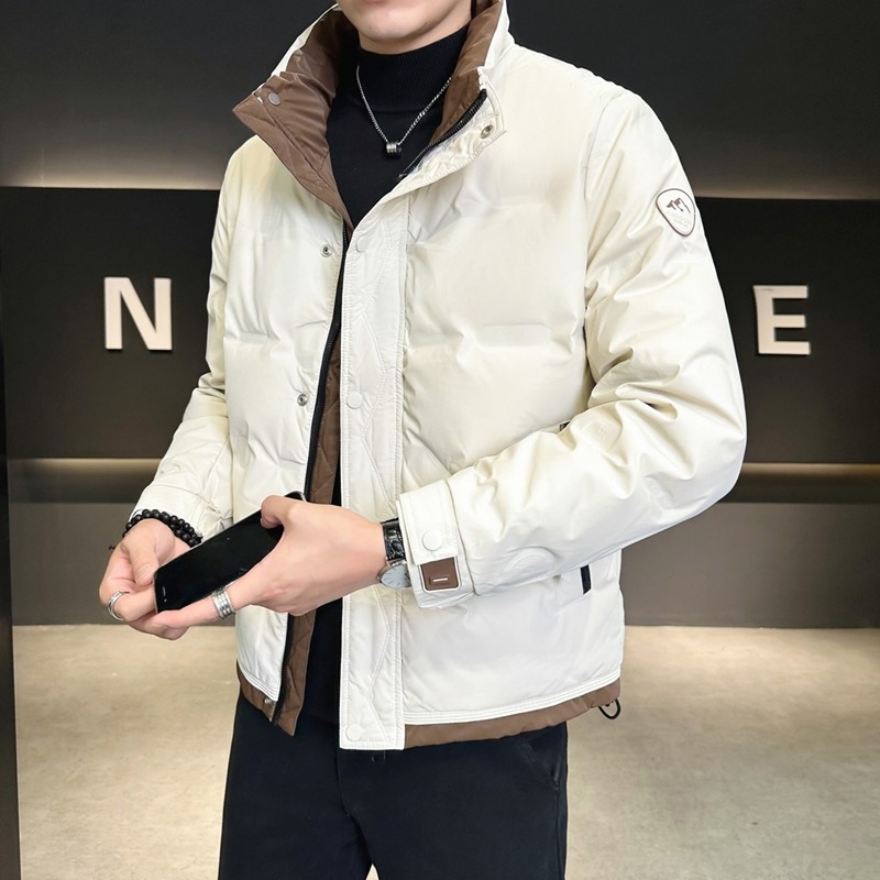 2024冬季新款羽绒服男立领短款拼色标绒羽绒外套D66-P155图片