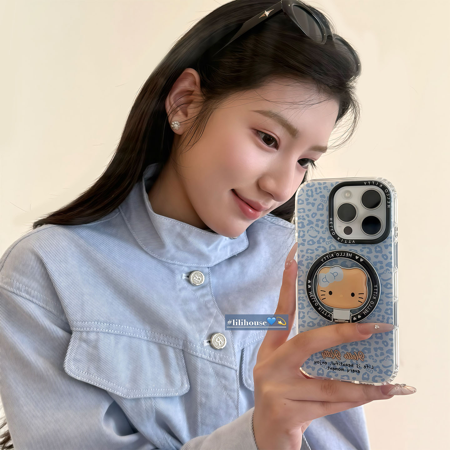 时髦豹纹猫咪磁吸支架苹果手机壳