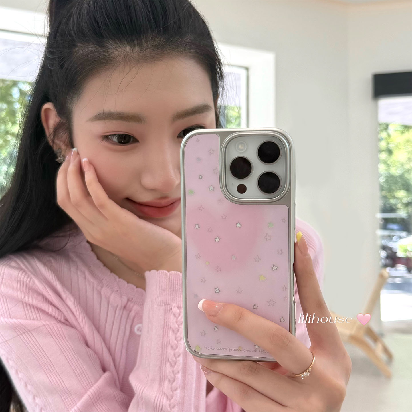 电镀爱心奶油粉星星苹果手机壳女