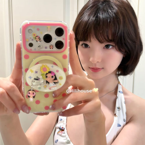 奶油波点女孩磁吸支架苹果手机壳