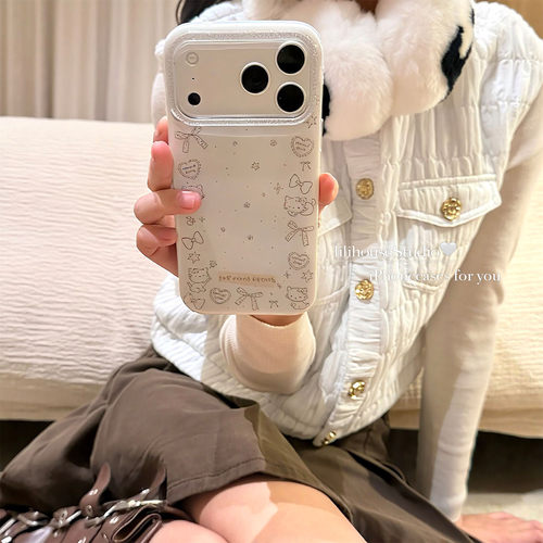 线条雪花蝴蝶结猫咪苹果手机壳女