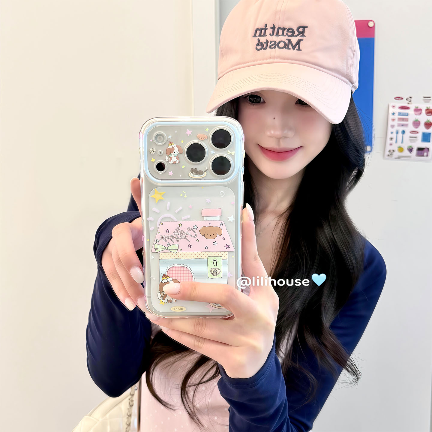 lilihouse韩国ins甜美可爱星星小粉屋狗狗插画17适用18pro苹果18ProMax手机壳iPhone16全包15新款16Pro保护套
