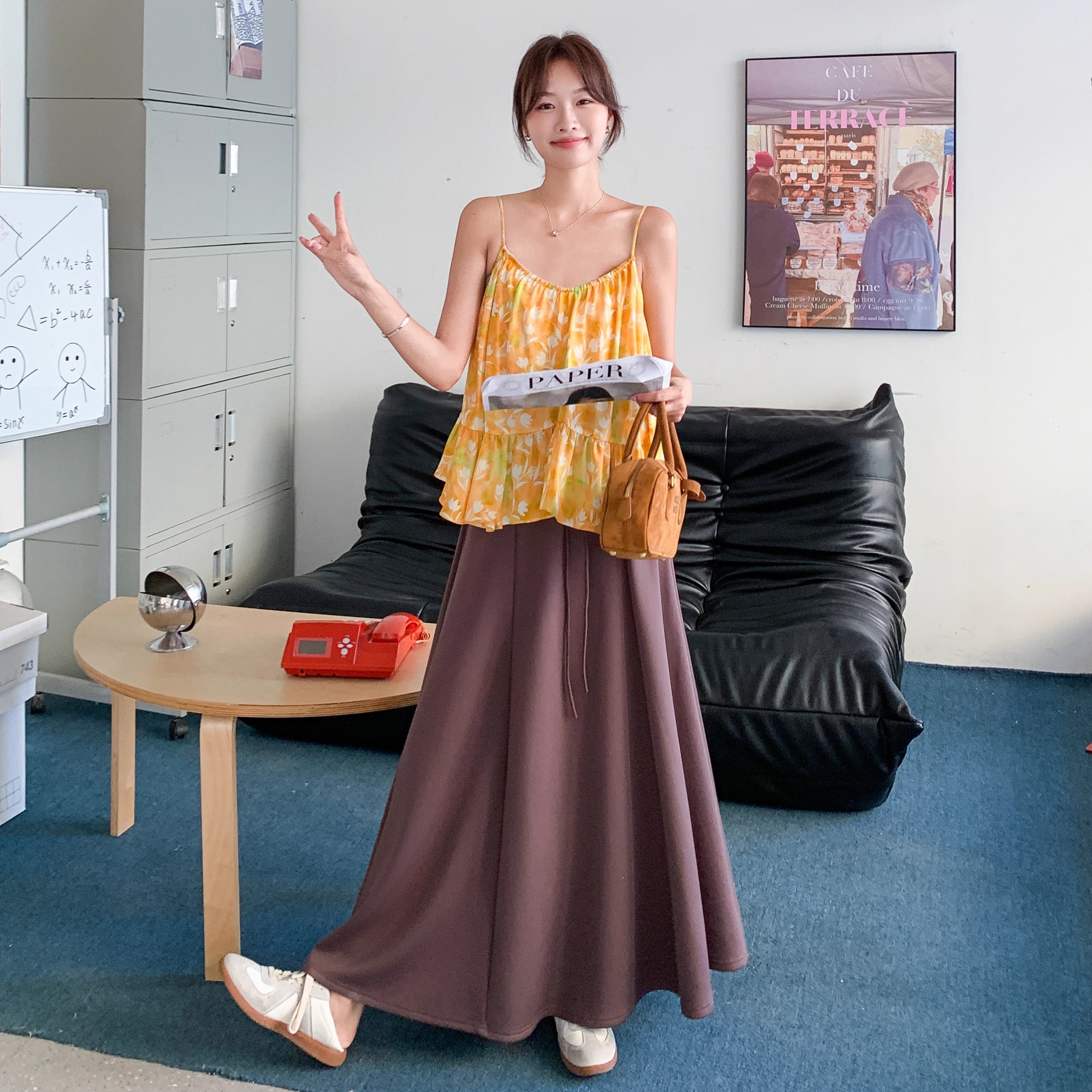 SERY酒红伞型半裙宽松A字Skirt