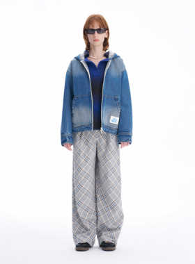 【新品】SERY蓝色廓形连帽牛仔棒球外套女设计师款sery