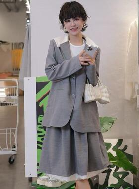 新品SERY海军领羊毛灰色知识分子风外套