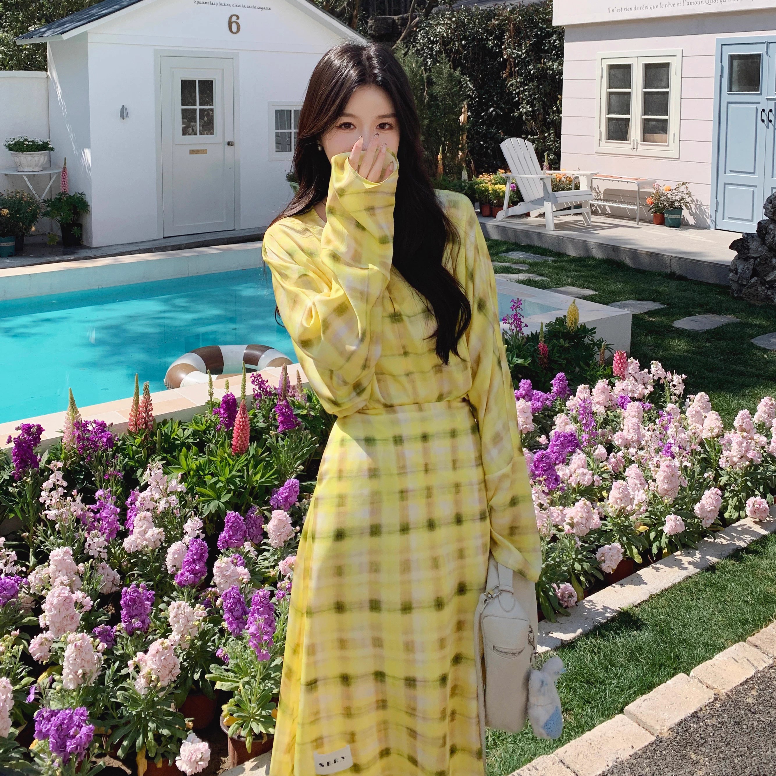 SERY黄格纹印花套头衬衣Shirt