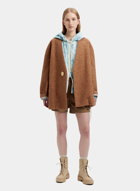 SERY 圣诞款 芒果色/卡其色V领一手长外套 渐变马海毛毛衣