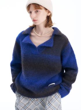 【新品】SERY渐变羊驼绒翻领廓形短套头毛衣针织衫显白软糯