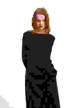 SERY修身爱心褶皱设计黑色套头长袖含羊绒亲肤柔软Knitwear