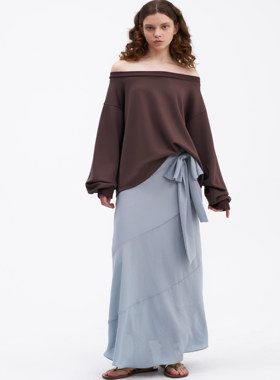 【新品】SERY蓝色郁金香分割伞裙/棕红色一字肩宽松针织卫衣Suit