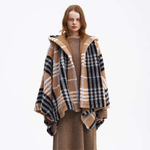 廓形上衣外套Coat SERY卡其格纹羊毛斗篷秋冬保暖时尚 新品